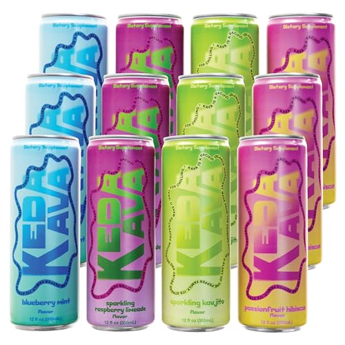 Kava Drink For Calming, Relaxation & Better Mood | Non-Alcoholic Alternative With Kava Root Extract & Real Natural Flavors (12 Pack, Variety Flavors) Keda Kava