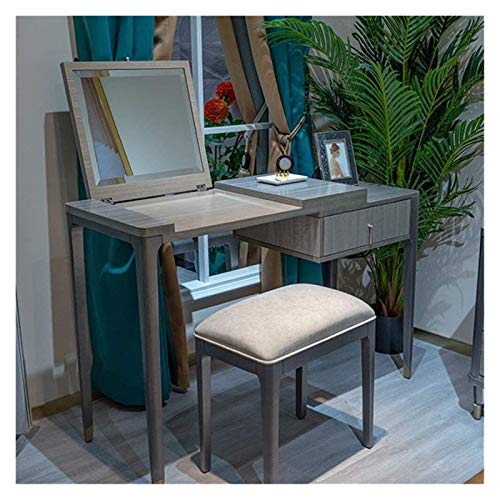 Tocador 2 en 1 de alta gama, tocador de maquillaje de madera maciza, moderno, mesa de almacenamiento con cajones y silla