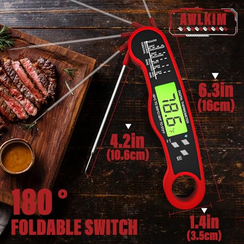 Meat Thermometer Digital - Instant Read Waterproof Food Thermometer with Backlight for Cooking, Grill, Candy, Kitchen & Stocking Stuffers for Men - Red image 3