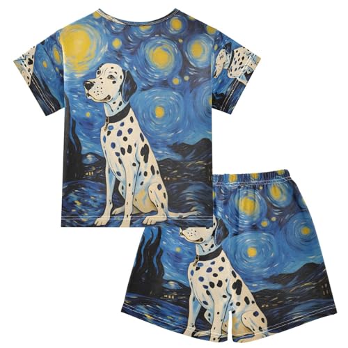 ALAZA Dalmatian Dog Starry Sky Van Gogh Pajamas Set Short Sleeve Cotton Sleepwear Summer Pjs 2 Piece 5-14Y2
