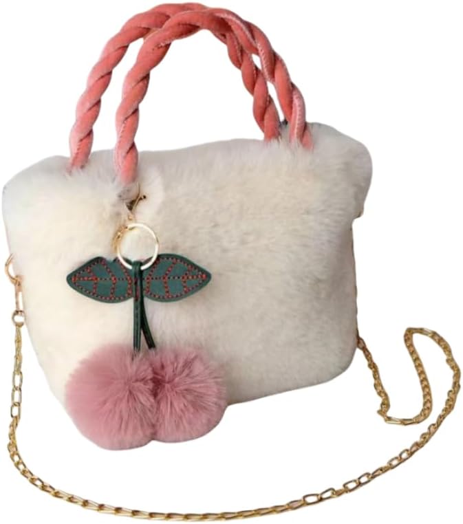 Plush Bag Soft Plush Travel Bucket Handbag(Beige)
