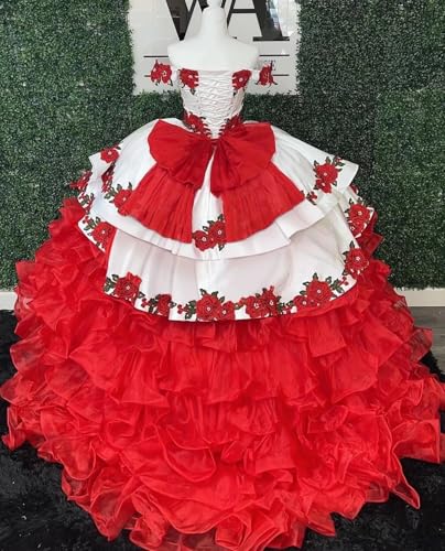 Mouccy 2 in 1 Quinceanera Dresses with Detachable Skirt Off Shoulder Organza Sweet 15 16 Dress Embroidery Merxican Ball Gown2