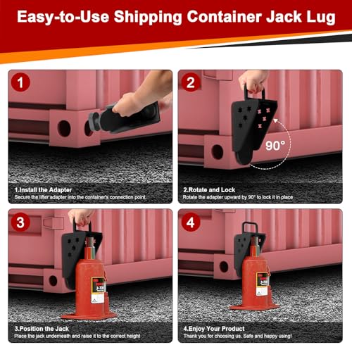 Image of Upgraded Shipping Container Jack Lug, Heavy-Duty Anti-Slip Shipping Container Booster Lifter with Portable U-Shape Handle for Ultimate Container Leveling and Stability, Black