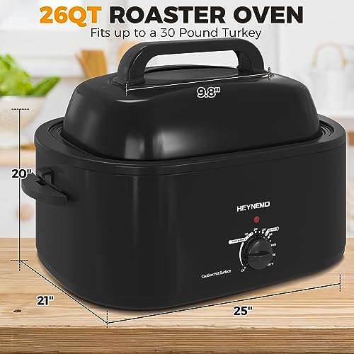 Image of Roaster Oven 26Qt,1450W Electric Turkey Roaster Oven Buffet with Self-Basting Lid, Removable Pan and Rack, Cool-Touch Handles, Stainless Steel, Black