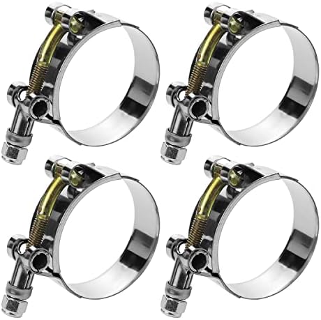 WYSIWYKA 4 Pack 1.25" T-Bolt Hose Clamps, 304 Stainless Steel Turbo Intake Clamp, Working Range 36mm-44mm for 1.25" Hose ID