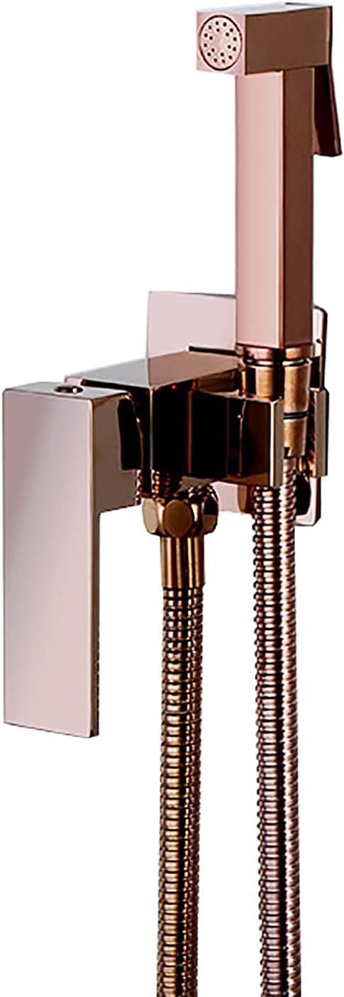 Handheld Bidet Sprayer for Toilet, Rose Gold Brass Bathroom Cloth Diaper Sprayer Set with Cold and Hot Water, Wall Mounted Toilet Bidet Sprayer Kit for Feminine Hygiene, Bathing Pets