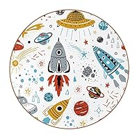 6 Set Round Coasters,Space Rockets Planets Stars Leather Furniture Protection Pad Insulation Coaster Place Mats for Home Decor,Kinds of Mugs and Cups