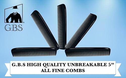 G.b.s 15 For Men's Hair Black Pack Pocket Size Beard & Mustache Combs Unbreakable 15 All Fine Sideburns For Travel Effortless Glide Peak Comfort Bag Packing Fine Tooth #TOP1
