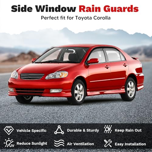 Image of Canvcle Corolla Rain Guards - Window Visors for Toyota Corolla 2003-2008, Outside-Mount Tape-On Side Window Wind Deflectors for Corolla Accessories, Vent Visors Shades Rainproof 4PCS