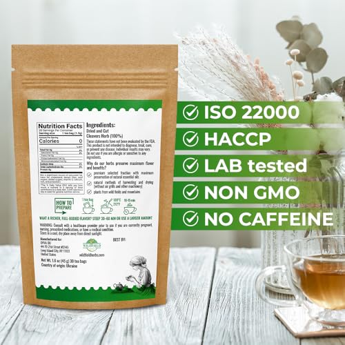 Image of 30 Bags Cleavers Herbal Tea (Galium Aparine) - 1.5g Tea Bag 30 Count Dried Cleavers Herb Tea