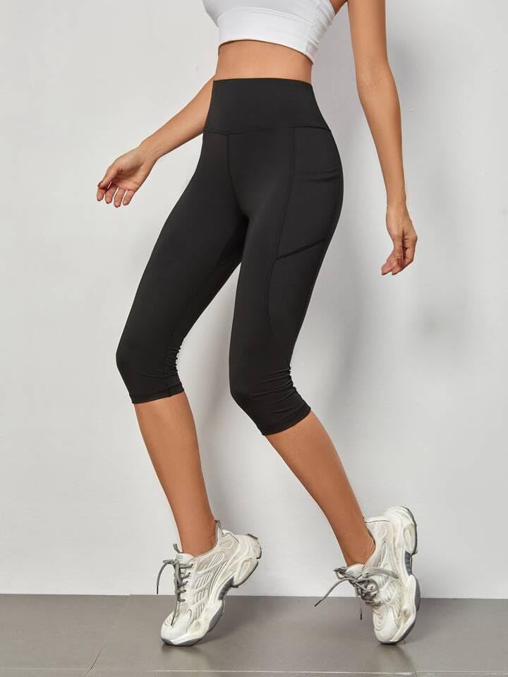 Image of SHAPERX Dri Fit High-Rise Active Capris 3 /4,Tights for Yoga, Gym and Sports in with Side one Pocket Pack of 1