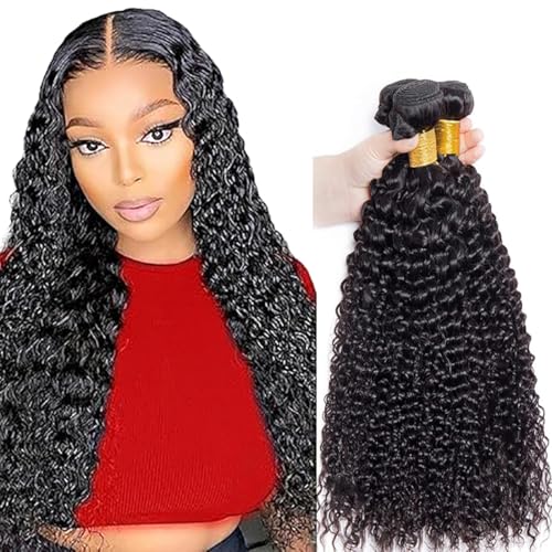 Tissage naturel cheveux humain bouclés extension Water Wave 26 pouces noir naturel