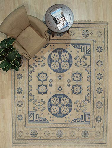 Eorc Ie406Bbg9X12 Hand-Knotted Wool Khotan Weave Rug, 9' X 12', Beige #TOP1