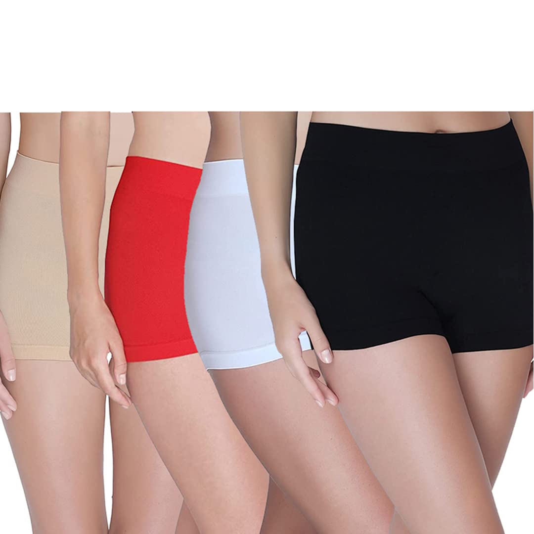 deevaz Women's Panties Nylon Spandex Seamless Boyshort Under Skirt Shorts High Rise Fit Complete Coverage Comfortable Free Size Multicolour Pack of 4-picture-24