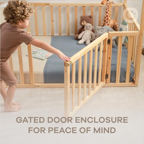 Comfy Cubs Kids House Gated Floor Bed Twin Size – 100% Pinewood Montessori Floor Bed with Safety Enclosure for Children Aged 5+, Fun Kids Playhouse Design for Sleep & Play - Natural Wood - Image 6