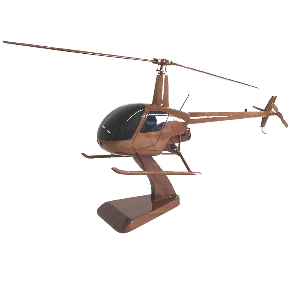 The Wooden Model Company Limited White Robinson R-22 Civilian Two Seat Helicopter Wooden Desktop Executive Model
