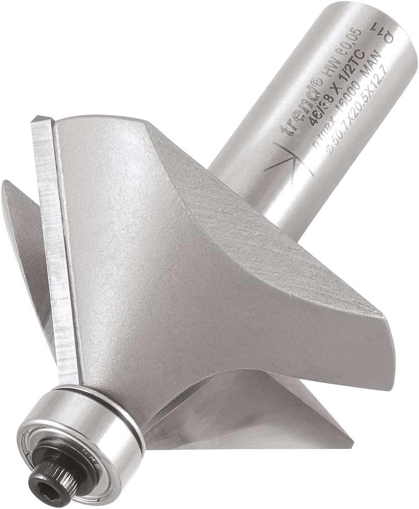 Trend Professional Bearing Guided Chamfer Cutter, 45-Degree, 1/2 Inch Shank, 1-31/32" Cut Diameter & 3/4" Cut Length, Tungsten Carbide Tipped, 46/38X1/2TC