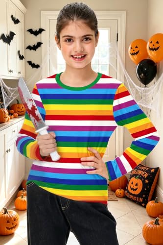 Image of Remimi Kids Striped Shirts Long Sleeve Boys Girls Crew Neck Holiday Tshirts 3-14 Years