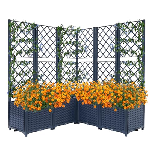Veruopes 5PCS Raised Garden Bed with Treliis, Freestanding Garden Planter,
