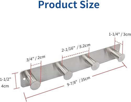 Miniatura 2 de Perchero pequeño para pared, ganchos adhesivos y roscados, acero inoxidable, ganchos de puerta con 4 ganchos resistentes para abrigos, sombreros,