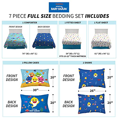 Image of Franco Kids Bedding Super Soft Comforter and Sheet Set with Sham, 7 Piece Full Size, Baby Shark