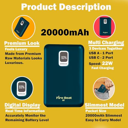 Image of AI /Explosion Safe / 20000 mAh Slim Fast Charging Mobile Portable Power Bank || Dual Type USB|, Travel, Office || Best Compact Portable Emergency Charger