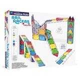 MAGNA-TILES® Rail Racers Deluxe 90-częściowy magnetyczny zestaw konstrukcyjny, oryginalna marka magnetyczna