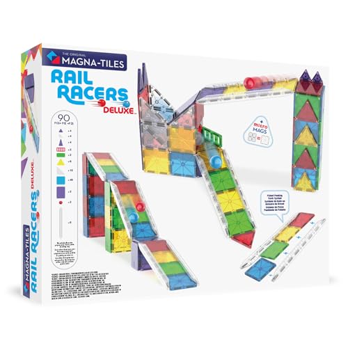 Magna-Tiles Rail Racers Deluxe 90-Piece Magnetic Construction Set, The Original Magnetic Building Brand - Thumbnail 2