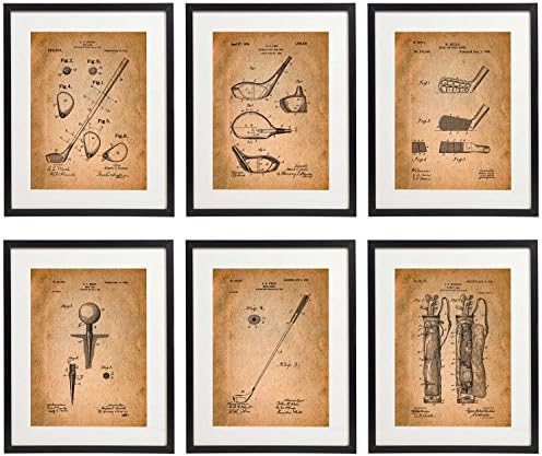 IDIOPIX Golf Patent Wall Decor Art Print Set of 6 Prints UNFRAMED