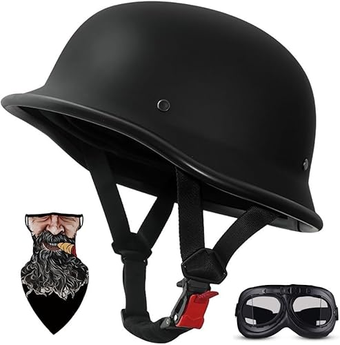 Cascos de Moto Retro Jet para adultos, hombres y mujeres, DOT Homologado Semi Cubierto Vintage Ligero 22.93 oz, ABS 709S + EPS, forro fresco