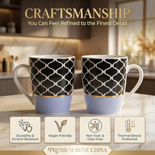 Image of UPC Noir Lattice Mug Set of 2 | Black Pattern Coffee Cups | Ceramic Tea Mugs for Modern Homes