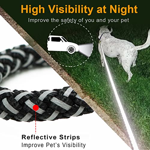 Mycicy 3FT 4FT 6FT 10FT Rope Reflective Dog Leash - Nylon Braided Heavy Duty Strong Dog Training Leash for Large and Medium Dogs Walking Leads (6ft, Black)
