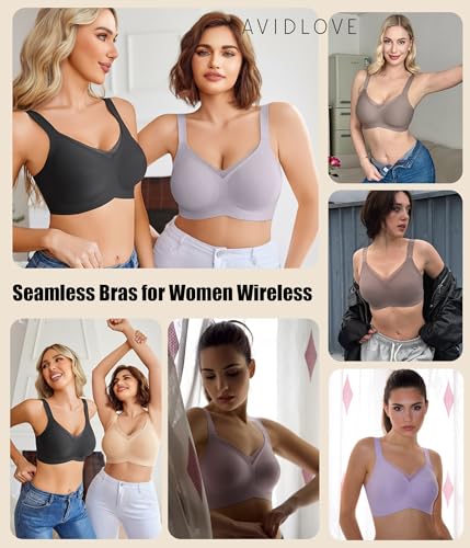 Image of Avidlove Womens Seamless Bras V Mesh Comfort Bralette Everyday T-Shirt Bra | wireless comfort with jelly lift; soft breathable; seamless back smooth; widded straps and side wings; full coverage