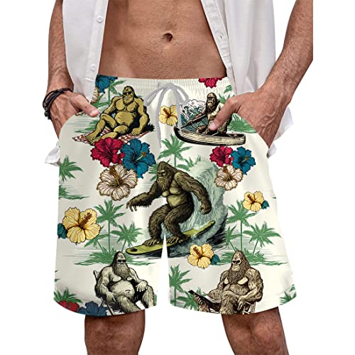 Bigfoot Mens Swim Trunks - Wildlife Swimming Trunks for Men - Drawstring Beach Shorts, Mens Swim Shorts Series 42