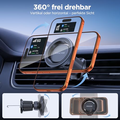 Miracase für magsafe autohalterung, Verbesserte Metall-Doppelhaken, [20x N55 Magnet] Handyhalterung Auto Magnet für Lüftung, kompatibel mit MagSafe Hülle & iPhone 17 Pro Max, Air, 16, 15, 14, 13 usw