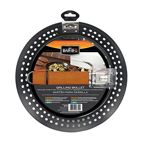 Mr. Bar-B-Q 12" Non-Stick Grilling Skillet, Large Strainer with Removable Handle For Seafood & Vegetables, Heavy Duty Grilling Basket for Indoor, Outdoor BBQ Grill & Restaurants -06750X Cover