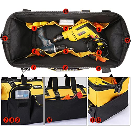 Iblue 13-Inch Wide Mouth Tool Bag With Water Proof Molded Base,Tool Storage Bag, Zip-Top Wide Mouth Tool Tote Bag,Waterproof Tool Organizer Bag For Men With Adjustable Shoulder Strap#T307 (Bd-13 In) #TOP5