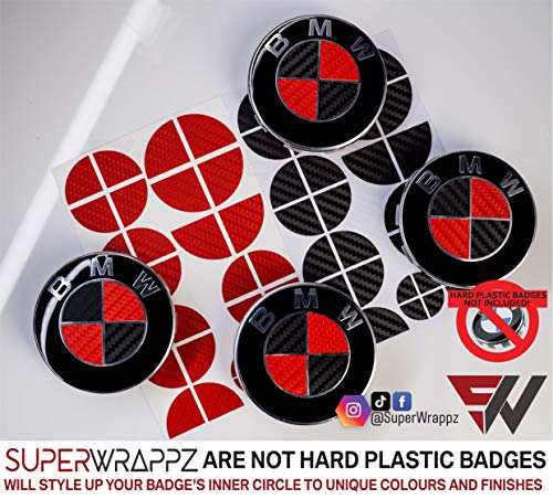 SuperWrappz - Emblema de carbono negro y rojo para BMW (vinilo de...