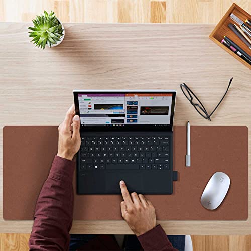 Image of Desk Mat Large Protector Pad - Multifunctional Dual-Sided Office Desk Pad,Smooth Surface Soft Mouse Pad, Waterproof Desk Mat for Desktop, Pu Leather Desk Cover for Office /Home(Brown, 31.5 inch x 15.7 inch)