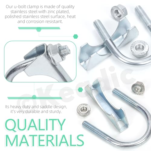 Keadic 2 Stück 1-1/4\ verzinkte Auspuffschellen, Universal-Schalldämpfer-Auspuffschellen, 32mm Sattelflansch-Schalldämpfer-Bügelschelle für 1-1/4\ OD-Rohr
