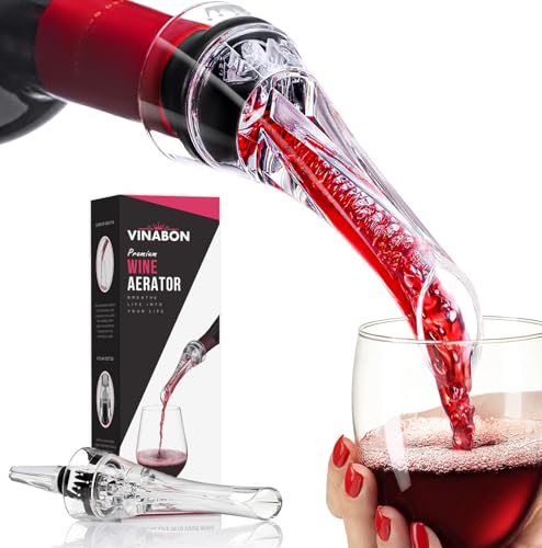 VINABON Wine Aerator Pourer Spout 2025 – Professional Wine Aerator Attaches to Bottle for Improved Flavor, Enhanced Bouquet, and Rich Finish. No-Drip, Spill-Free Design. Includes Wine Guide eBook.