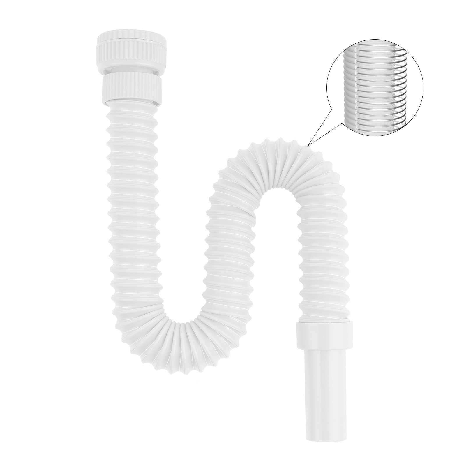 Hibbent Flexible Waste Pipe with Reinforced Steel Wire with an Adapter, Fits G1 1/4" & G1 1/2" (≈40 & 45mm) Sinks