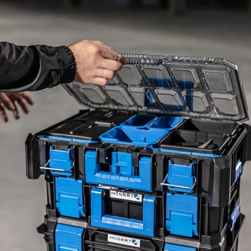 Miniatura 4 de Högert Technik - Organizer Con Tapa De Policarbonato Y Compartimentos Ht7g503, Caja De Herramientas, Carga Hasta 20 Kg, Resistente A Daños, Prueba Polvo, Cierres Robustos Abs, Construcción Modular