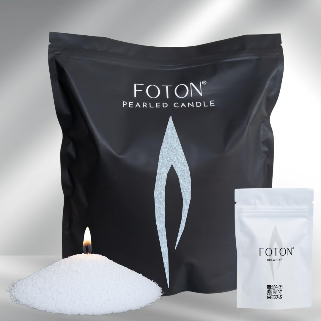 Foton Pearled Candle Grande Bag 64oz - White Unscented Non Toxic Luxury Long Lasting Powder Candles - Refillable Candle Sand with 100 Wicks for Candle Making
