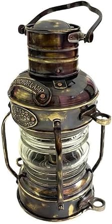 14" Brass Black Antique Nautical Anchor Oil Lamps/Lantern, Brass Ship Lantern Lamp
