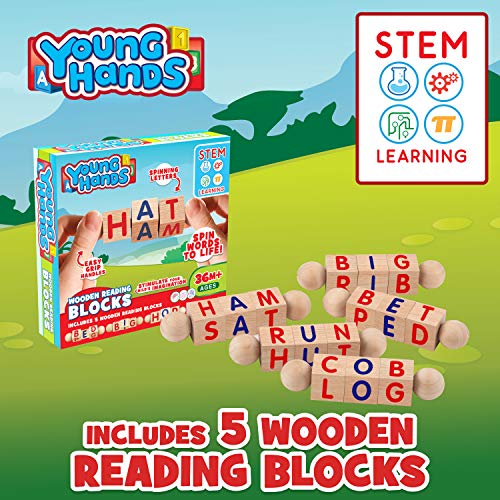 Creative Kids Wooden Reading Blocks - Set Of 5 Spinning Alphabet Blocks W/ Easy-Grip Handles - Kindergarten Preschool Learning Activities Letter Work - Wooden Montessori Toys Gifts For Kids Toddlers #TOP5