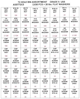 NEF Bolt Bin, Nut Bolt and Washer Assortment,Grade 5 Coarse USS Fasteners, Two 40 Hole Metal Storage Bins, Qty (2630)