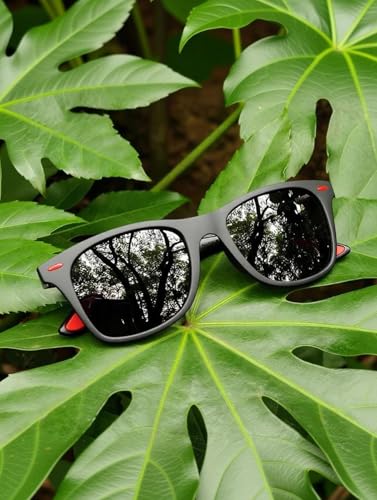 Image of PIRASO Wayfarer, Clubmaster, Sports Sunglasses (For Men & Women, Black, Red)(FT KC BLACK RED)