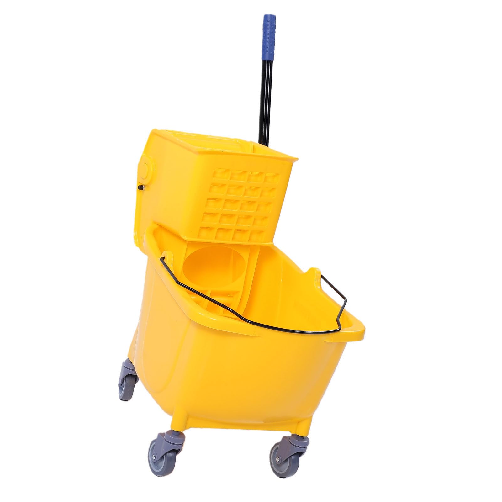 Cryfokt Cubo para Fregona Comercial, Escurridor de Prensa Lateral de 32 L, Ruedas Giratorias 360, Cubo para Fregona Industrial con Escurridor para Limpieza Industrial Profesional de Pisos de Alta
