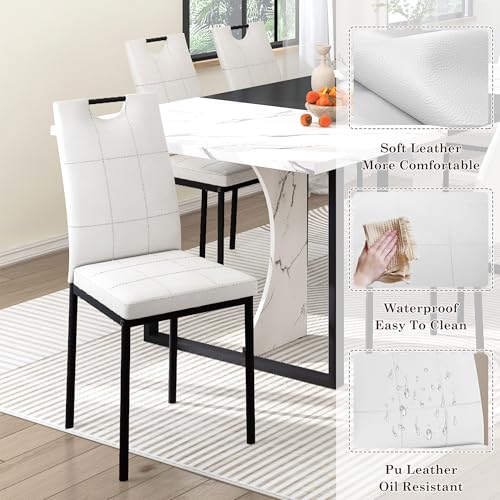 7PCS Dining Table Set for 4 5 6 People, 71" Large Long Wooden Kitchen Table with 6 Chairs (White+Black, 71IN Table+6 PCS Chairs) - Image 6